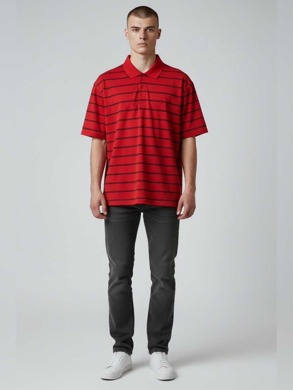 Men's Grand Slam Polo Shirt, L/G, Red & Black
